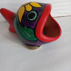 Mexican Folk Art Handpainted TerraCotta Fish Colorful Sponge Holder Kitchen